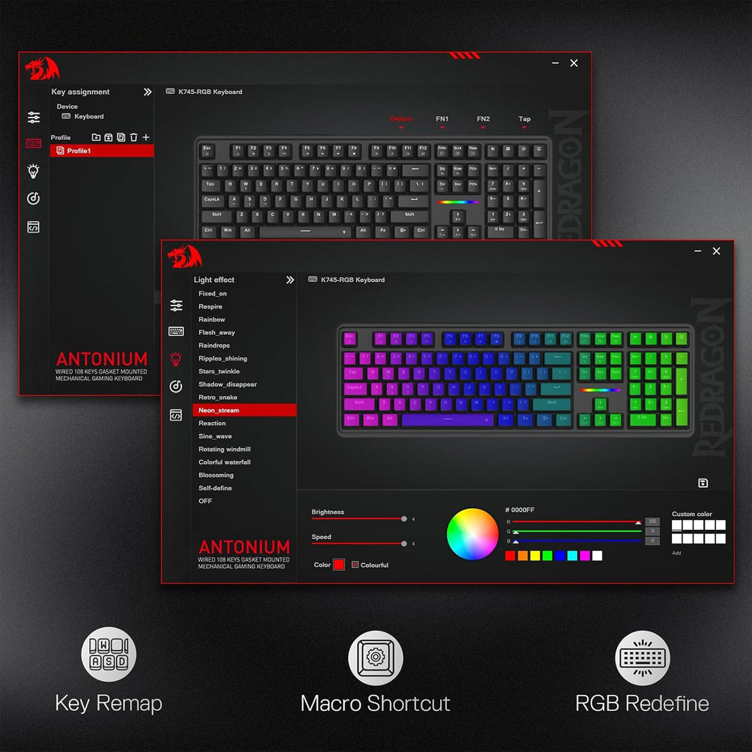 Redragon K745 Teclado Gaming RGB con Cable y Junta, Teclado Mecánic...