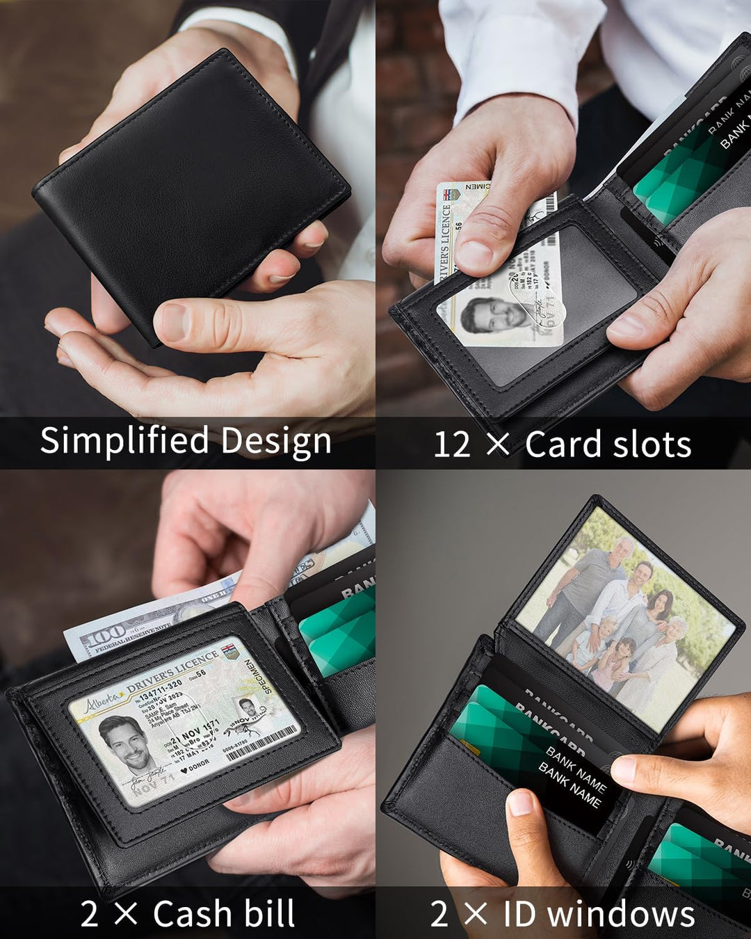 Cartera de piel auténtica para hombre, con bloqueo RFID, con 12 ran...