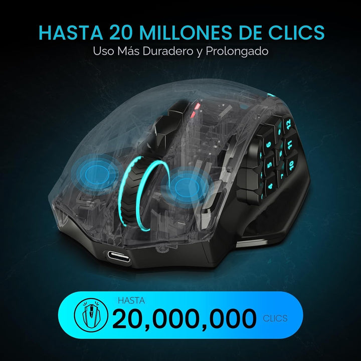 Redragon M913 MAX Ratón inalámbrico para juegos, ratón óptico MMO d...