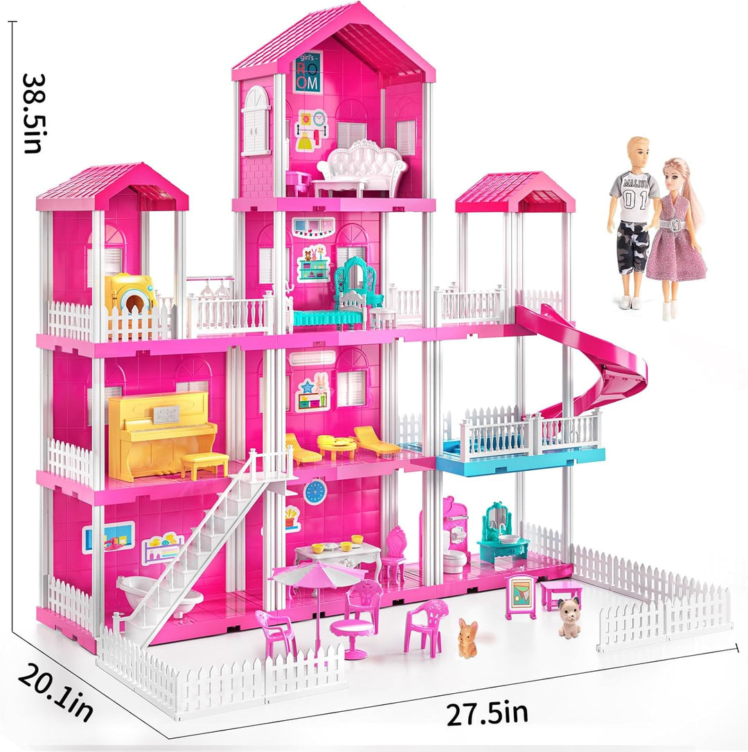 Pink Villa Playset para niñas de 3 a 7 años casa de 4