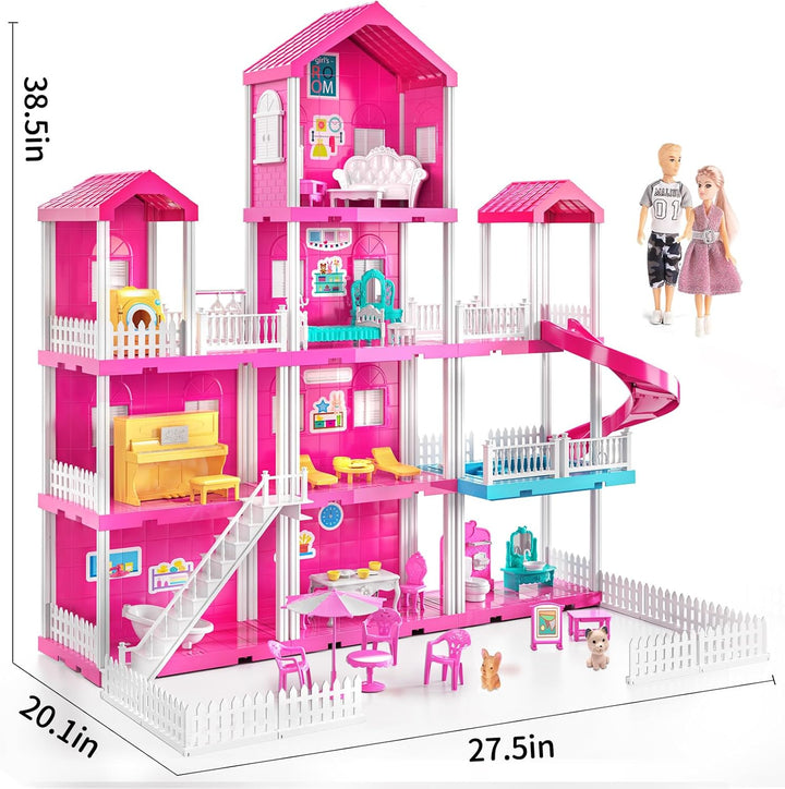 Pink Villa Playset para niñas de 3 a 7 años casa de 4