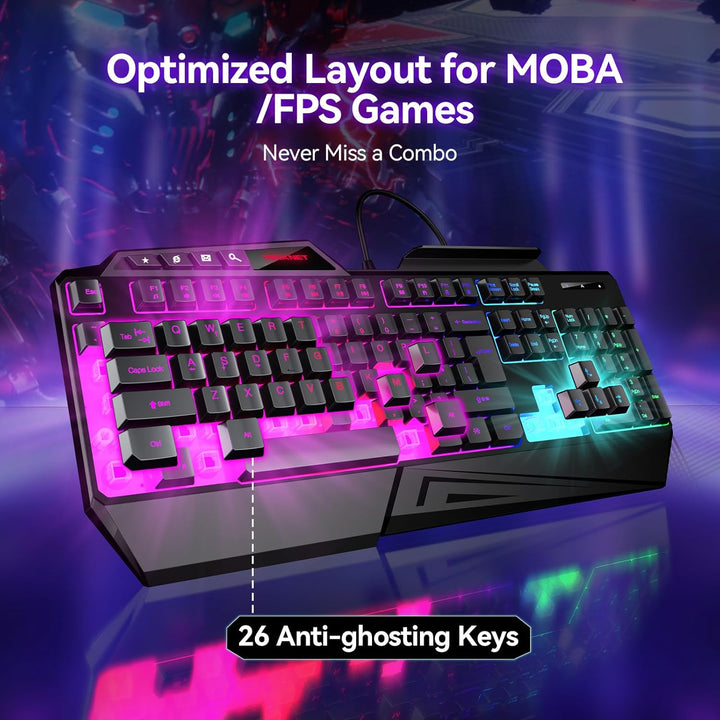 TECKNET Teclado RGB para juegos con cable, 26 teclas, antifantasma,...