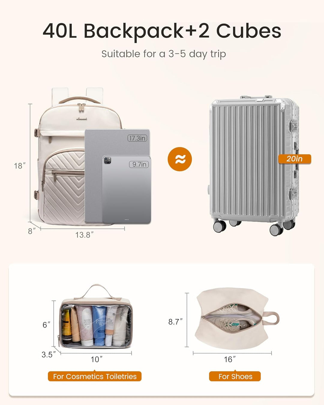 LOVEVOOK Mochila de viaje de 40L para mujeres y hombres, bolsa de v...