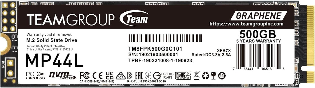 TEAMGROUP TM8FPK500G0C101 - Unidad de estado sólido SSD MP44L de 50...