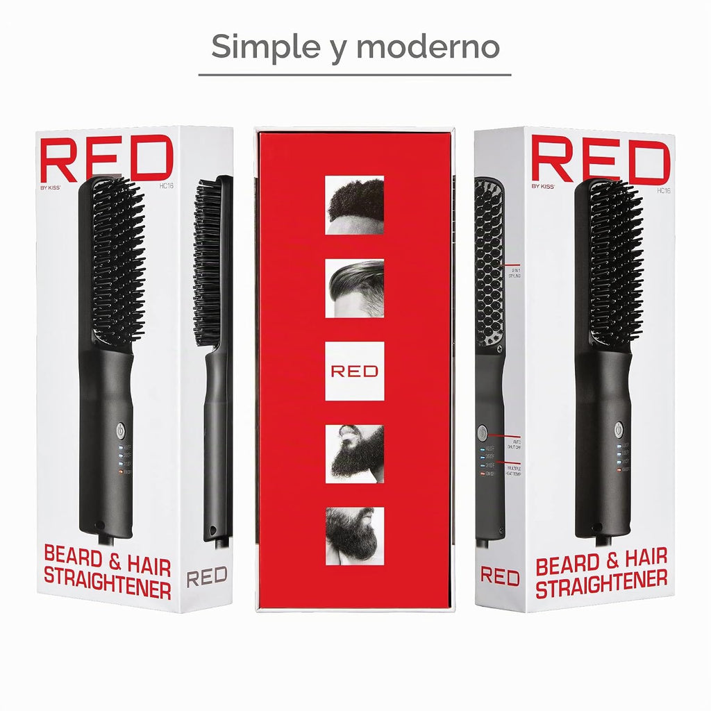Red by Kiss Cepillo alisador de cabello iónico 2 en 1 con revestimiento de cerámica, temperatura ajustable, apagado automático, cerdas protectoras de piel y cable giratorio de 360°, suave y estilo en pocos trazos