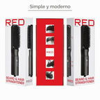 Red by Kiss Cepillo alisador de cabello iónico 2 en 1 con revestimiento de cerámica, temperatura ajustable, apagado automático, cerdas protectoras de piel y cable giratorio de 360°, suave y estilo en pocos trazos