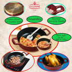 La Cuisine - Sartén de hierro fundido esmaltado, horno holandés poco profundo con perilla dorada para tapa interna esmalte negro mate, 3.75 cuartos de galón de 11 pulgadas de diámetro, apto para horno 550°F/528.8 °F, arándano