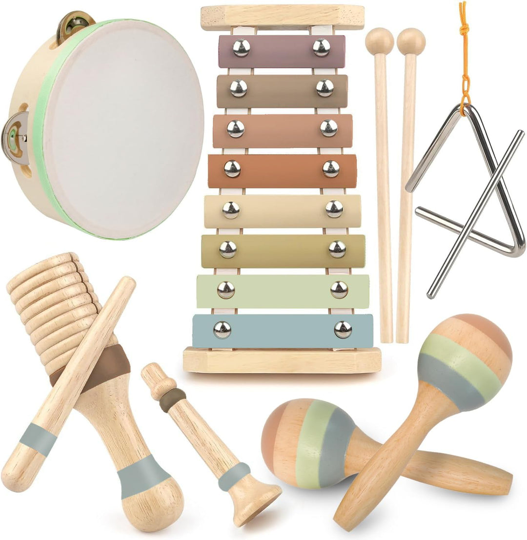 Stoie's Instrumentos musicales de madera rosa para niños pequeñ...