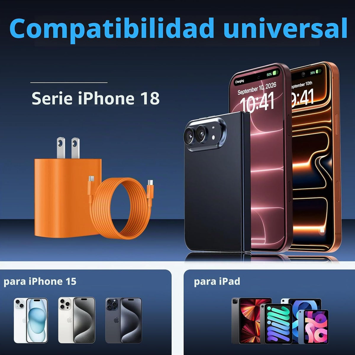 Cargador de carga rápida para iPhone 18, 17, 16, 15, cargador tipo C