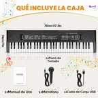 61 Keys Kids Piano teclado Toy con Mic para 3 4 5 6 7 8 Girls Boys, negro