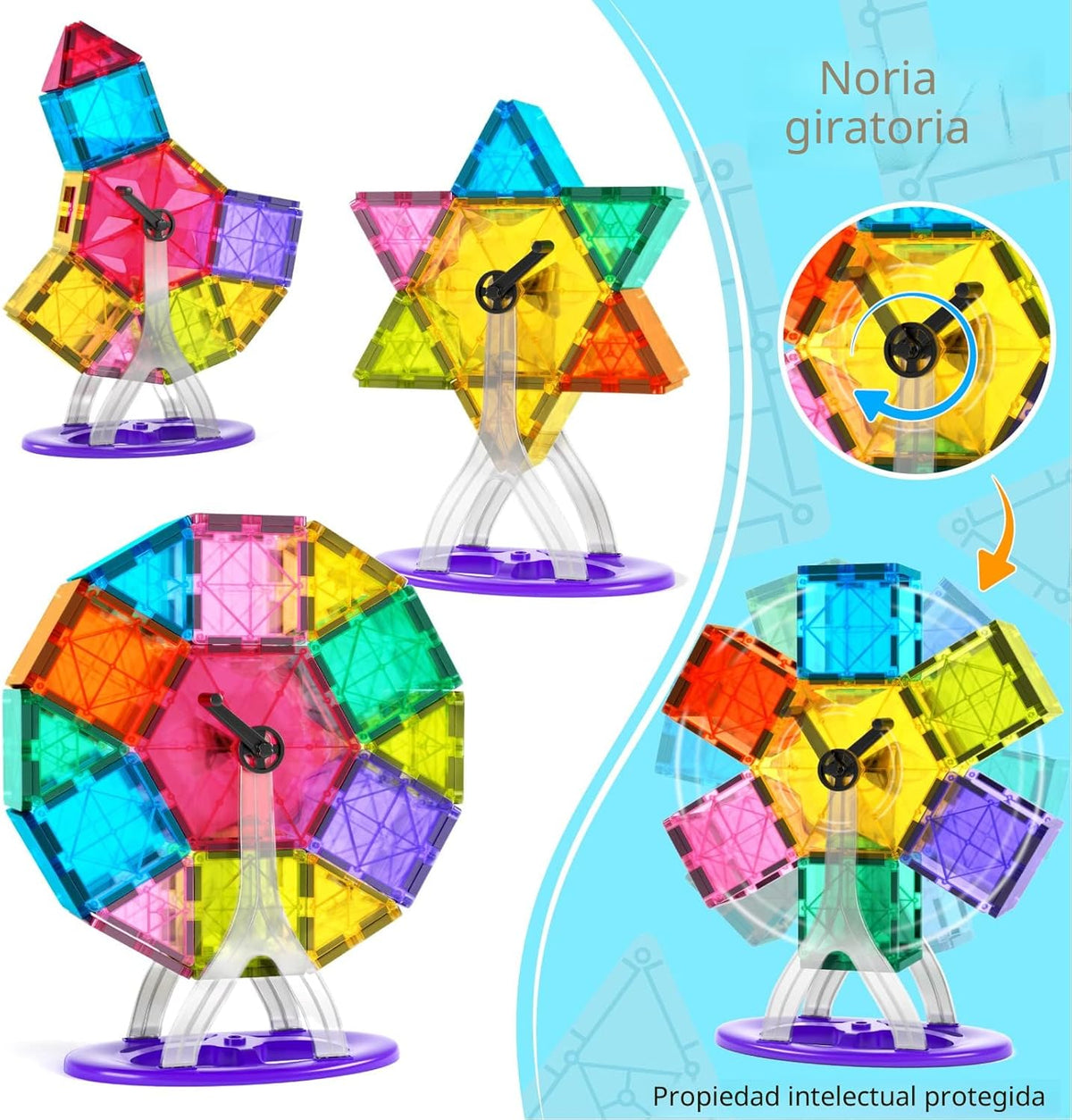 Jasonwell Juego de 100 bloques de construcción de azulejos magnéticos para niños y niñas, 100 piezas