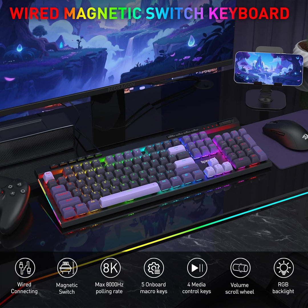 Redragon K580 HE - Teclado para juegos de disparo rápido, 100% 104...