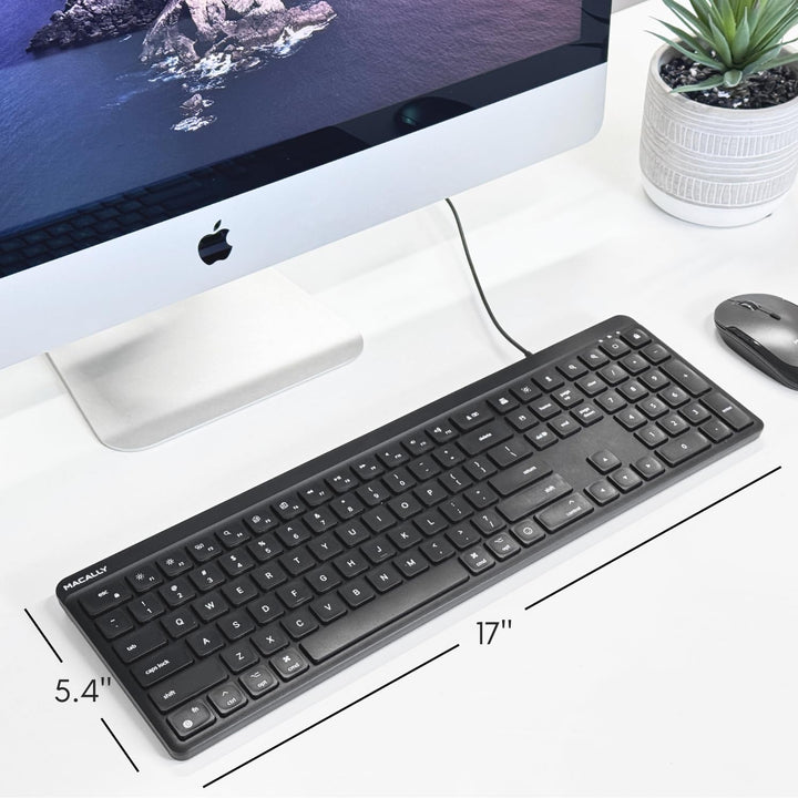 Macally Teclado USB C con cable para Mac (USB C + USB A) - Teclado...