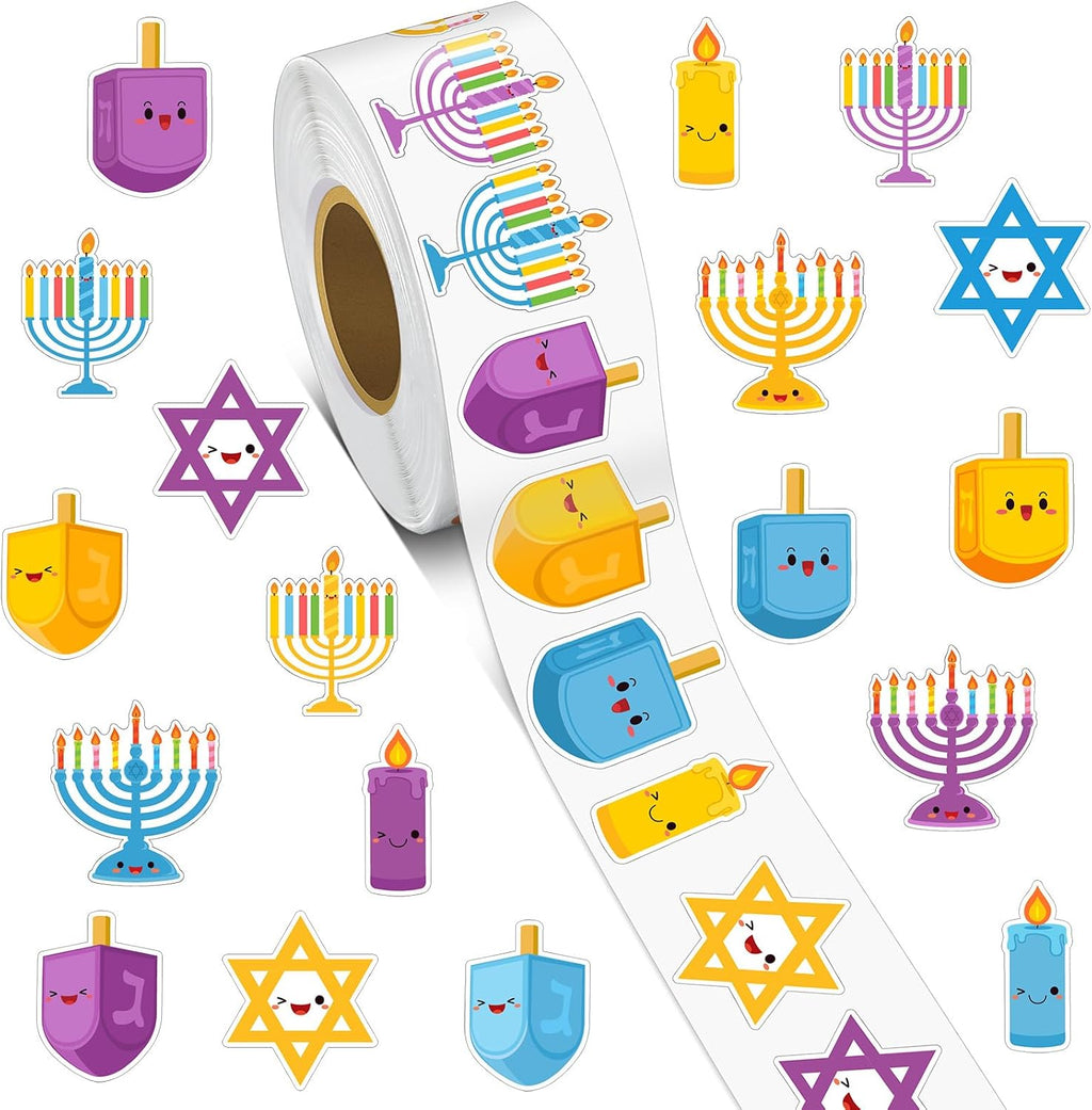 1000 calcomanías de Hanukkah para niños, calcomanías de Hanukkah para niños, calcomanías redondas autoadhesivas para decoraciones temáticas de Hanukkah, suministros de bolsas de regalo, 9