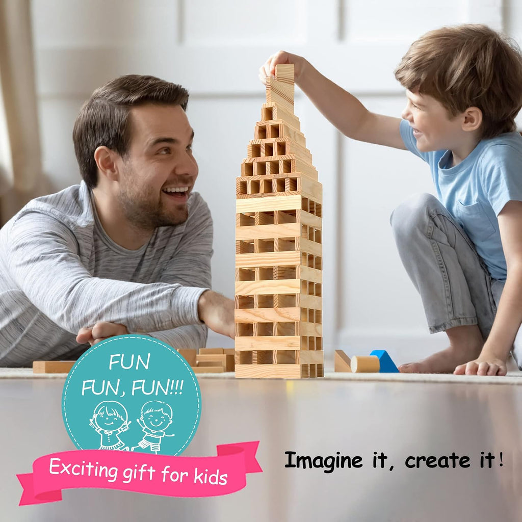 Juego de 100 piezas de bloques de construcción clásicos de madera, juguetes de construcción STEM sólidos para niños, juguetes Montessori de aprendizaje preescolar para niños pequeños, regalo