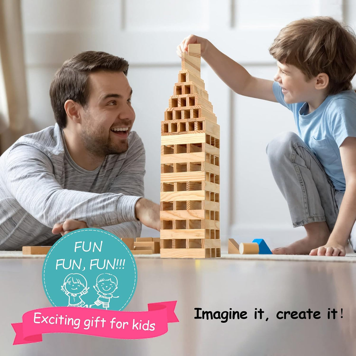 Juego de 100 piezas de bloques de construcción clásicos de madera, juguetes de construcción STEM sólidos para niños, juguetes Montessori de aprendizaje preescolar para niños pequeños, regalo