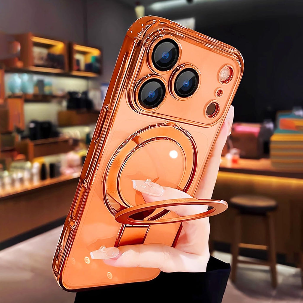 Funda magnética para iPhone 17 Pro Max transparente con soporte, protección completa de la cámara [compatible con Magsafe], funda para iPhone 17 Pro Max de 6.9 pulgadas, naranja