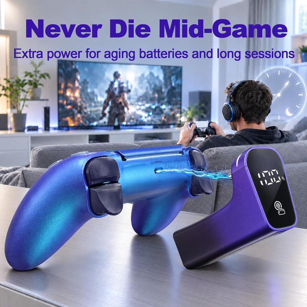 Cargador inalámbrico para controlador PS5 con pantalla digital LED, Chroma