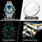 Poedagar Relojes de moda para hombre de lujo, impermeables, luminosos, con fecha y cronógrafo, de acero inoxidable, deportivos, de cuarzo, para hombre