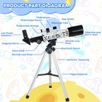 Telescopio para niños a partir de 3 años, apertura de 1.969 in