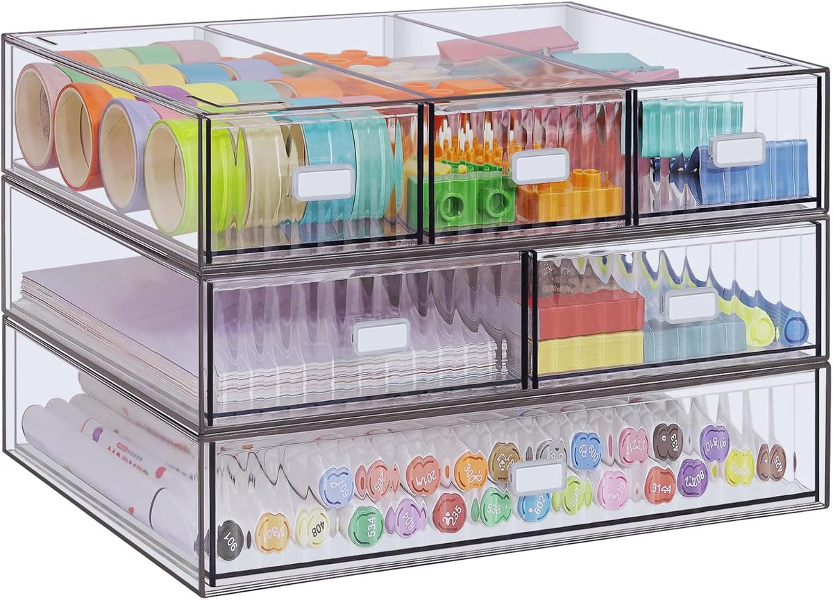 Organizador de Escritorio Apilable de 3 Niveles con 6 Cajones, YOCOMEY Caja de Almacenamiento de Escritorio de Plástico con Cajones, Organizador Desmontable de Almacenamiento de Maquillaje y