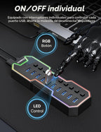 ZIUMIER, L100, hub USB 3.0 de 10 puertos, alimentado, adaptador 12V/2A
