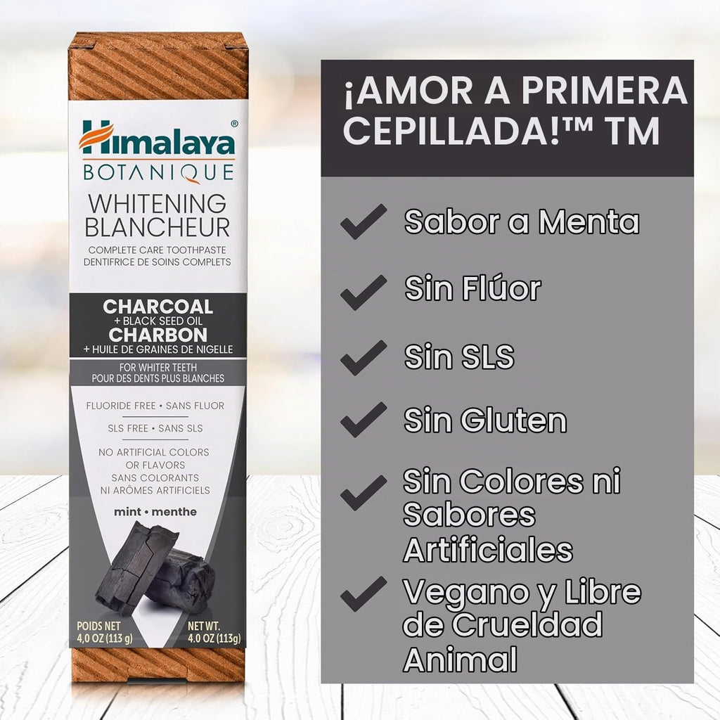 Himalaya Botanique Whitening Pasta de dientes antiplaca con carbón y aceite de semilla, 4 Ounce