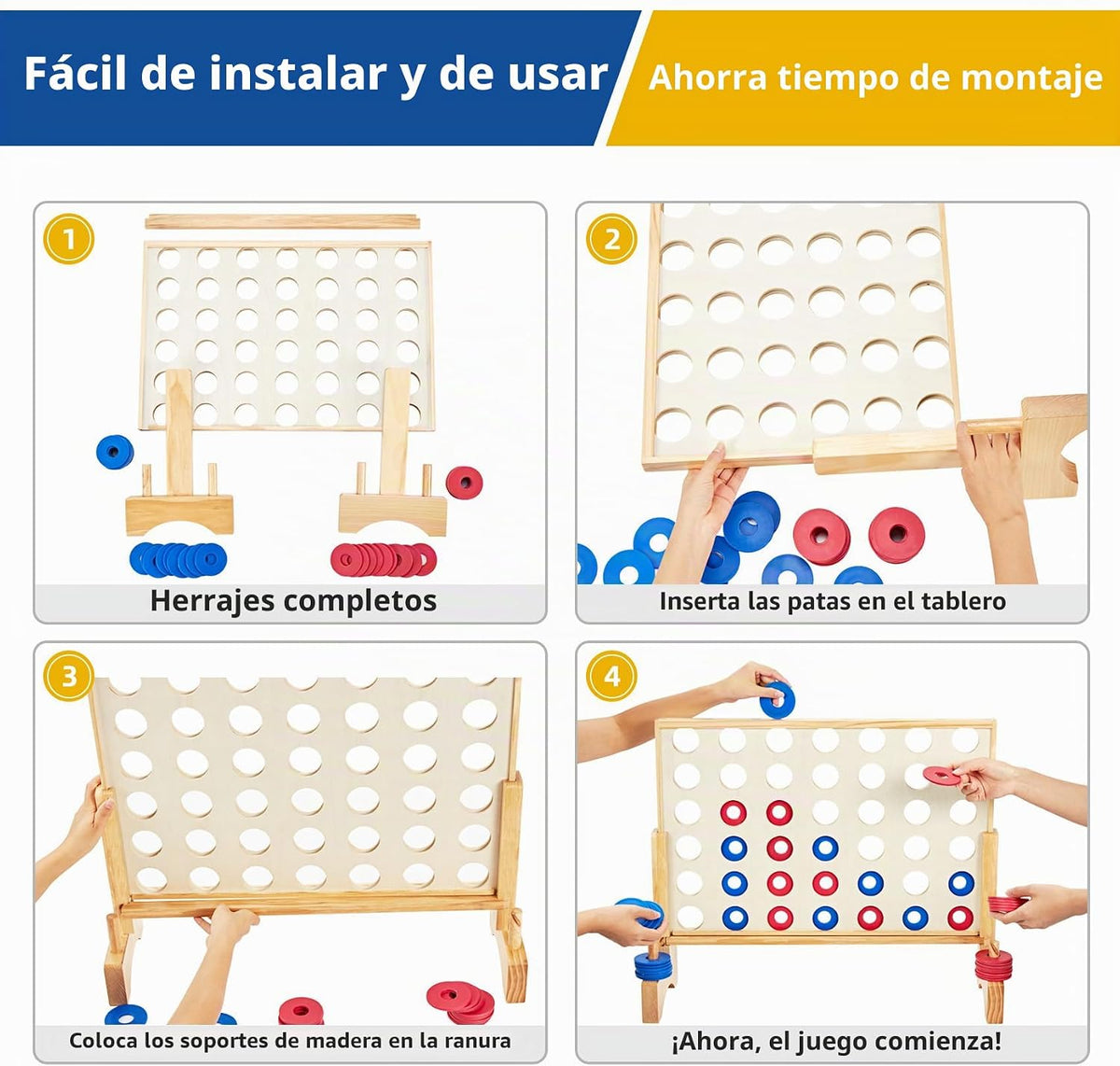 Juego gigante 4 en una fila, juego de madera de 2.8 pies para