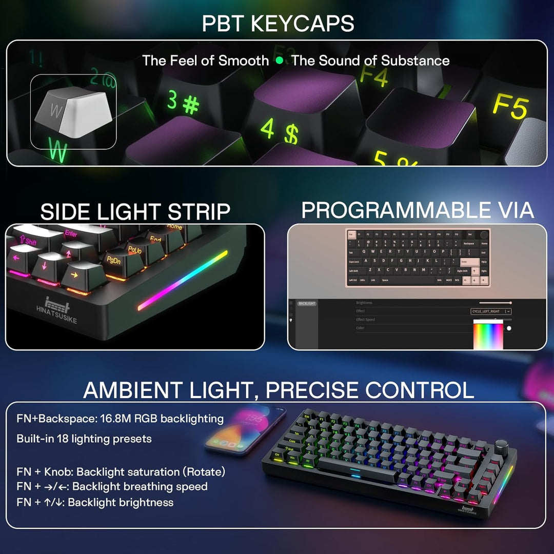 HINATSUSIKE H83 Pro 75 Percent Wireless Mechanical Keyboard for Gam...