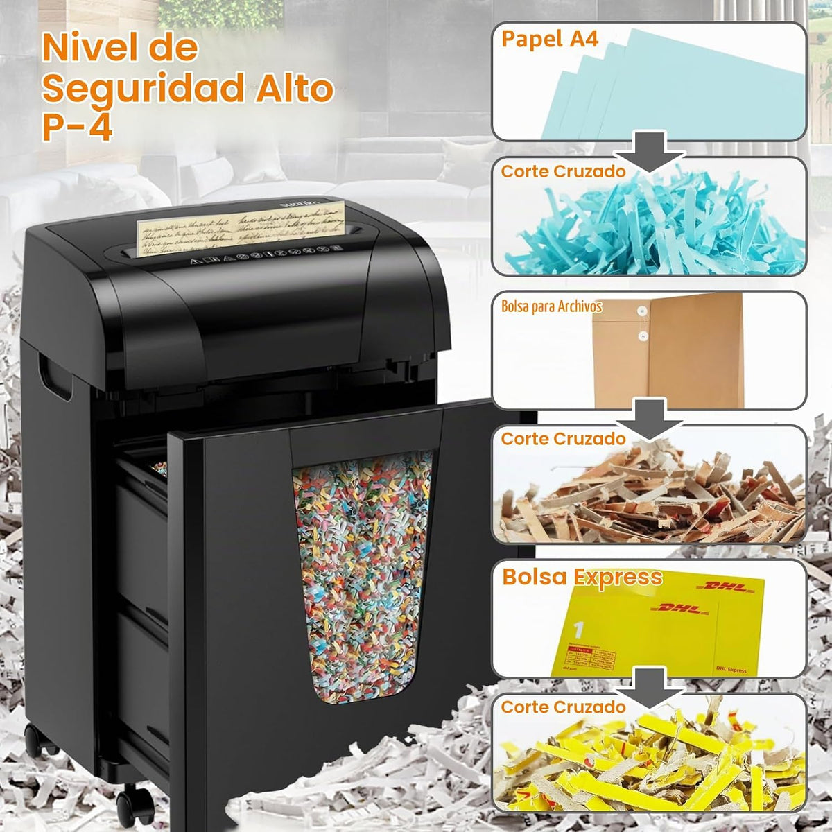 Suntiko Trituradora de papel P-4 de corte cruzado resistente de 18 hojas
