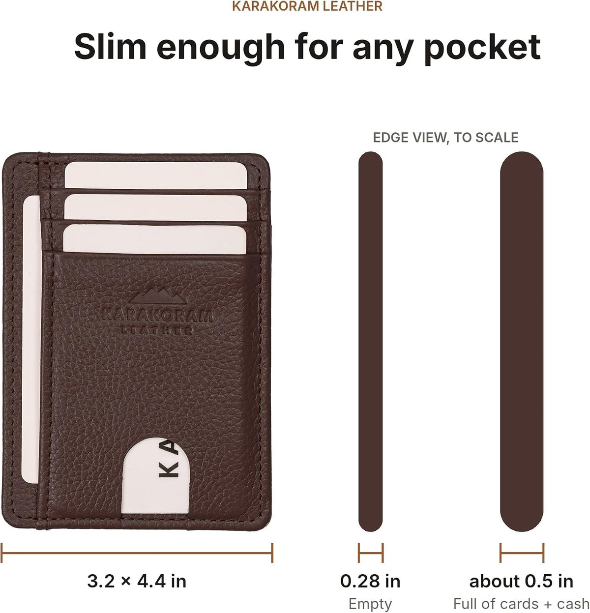 KARAKORAM LEATHER Porta Tarjetas de Crédito para Hombres y Mujeres – Cartera Slim para Bolsillo Frontal con Bloqueo RFID, Hecha a Mano en Piel de Vaca de Primera, Capacidad para 8 Tarjetas + Efectivo, Ranuras de Acceso Rápido, Caja de Regalo (Mountain