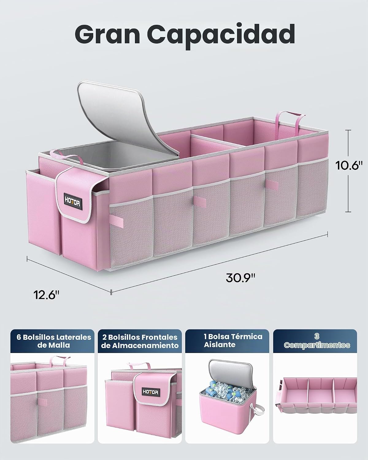 HOTOR - Organizador de maletero, resistente y plegable con enfriador para automóvil, Sudán y SUV