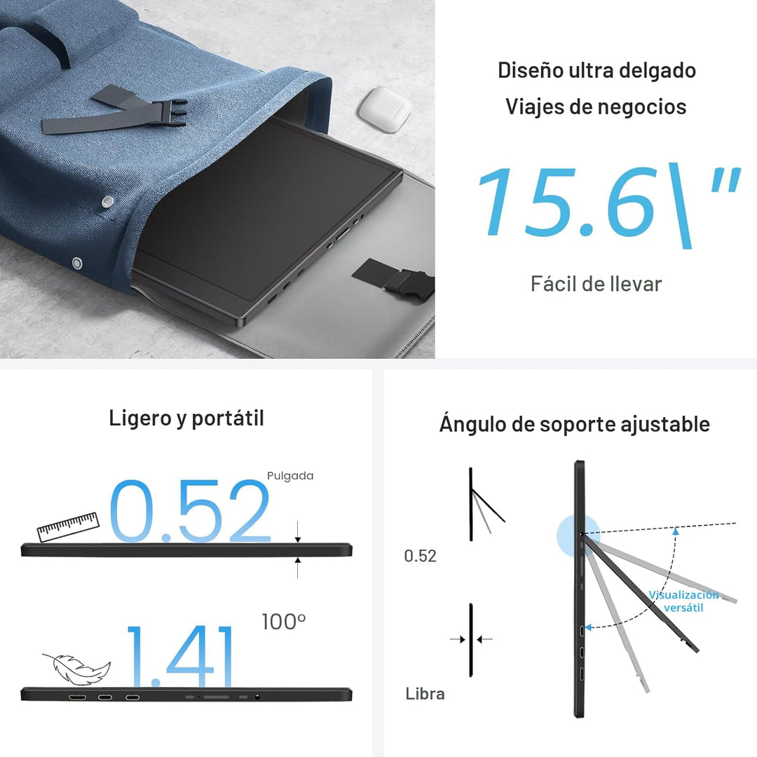 UFYQL Monitor portátil de 15.6 pulgadas FHD 1080P Monitor externo d...