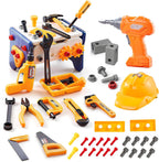Juego de herramientas para niños con taladro de juguete y casco de seguridad, banco de trabajo para niños, kit de herramientas de construcción de juego de simulación, juguetes de