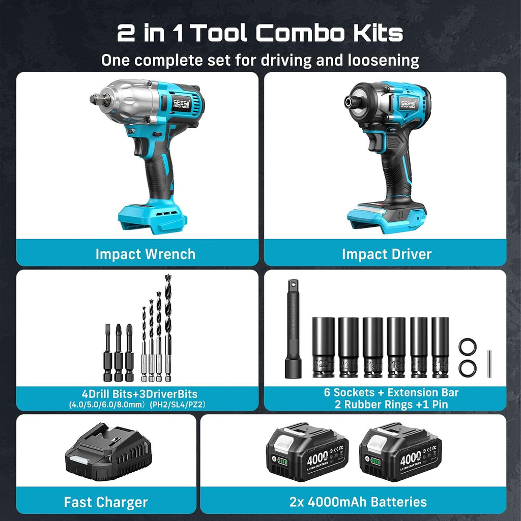 Seesii Kit combinado de llave de impacto y destornillador de impacto para