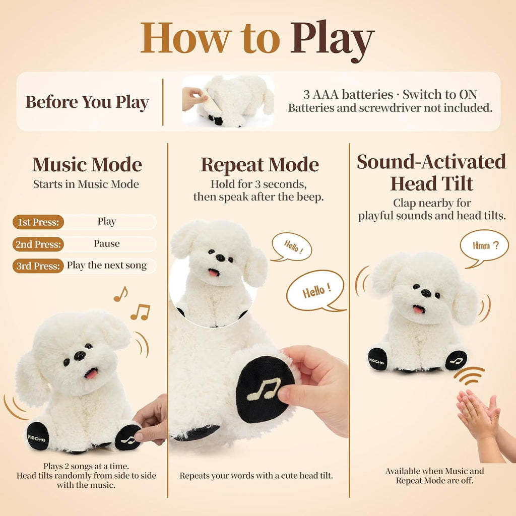 Juguete de peluche para perro, 9.5" juguete musical sensorial