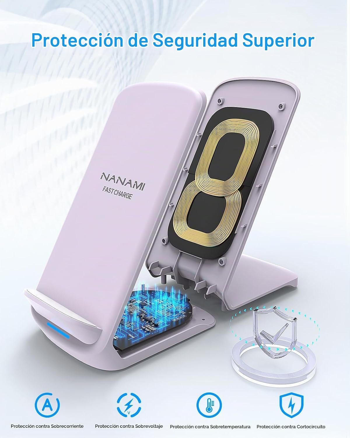 Cargador rápido NANAMI, soporte de carga inalámbrico máximo de 15 W con adaptador PD20W