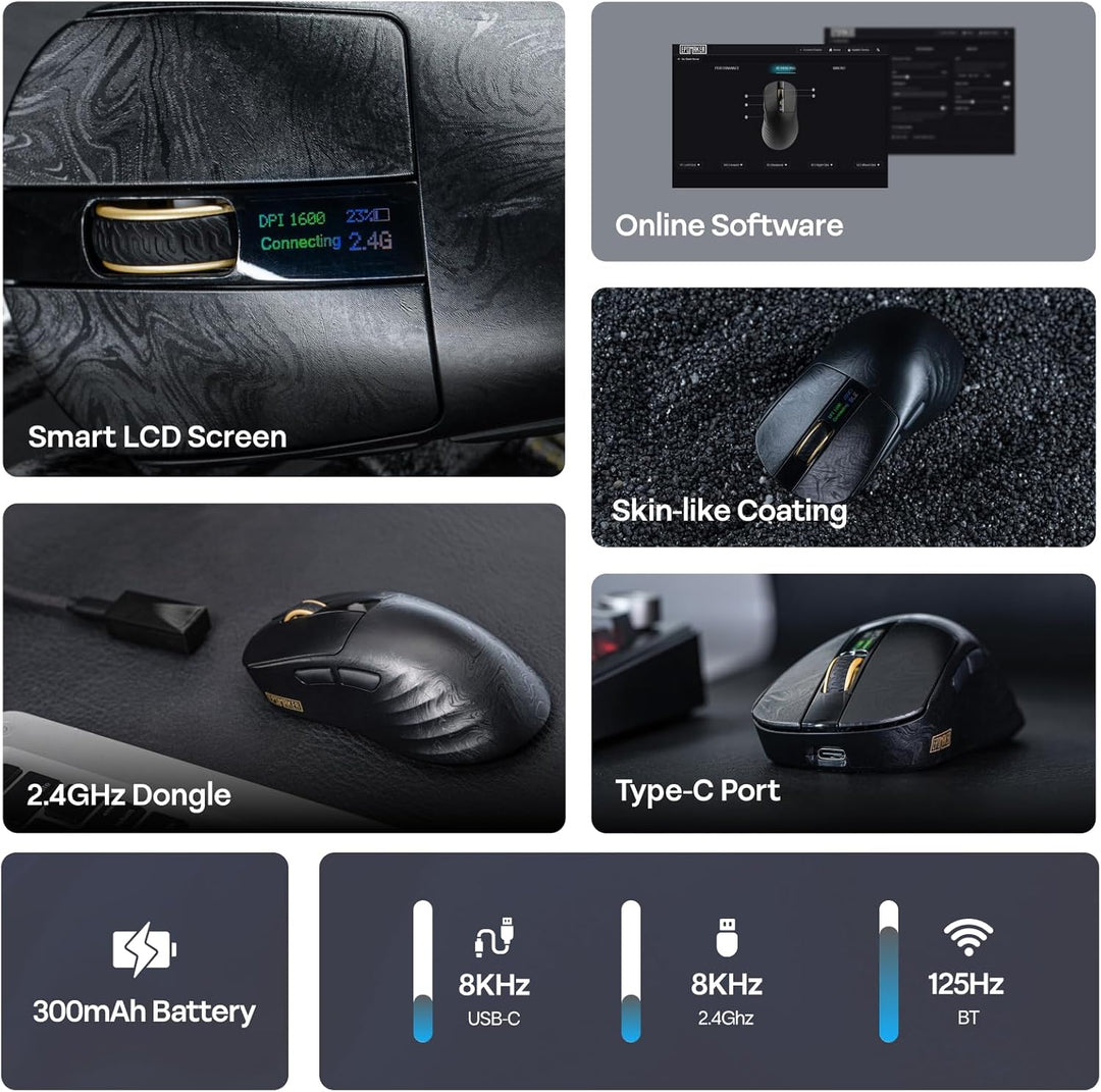 EPOMAKER Carbonis - Mouse inalámbrico para juegos con pantalla digi...