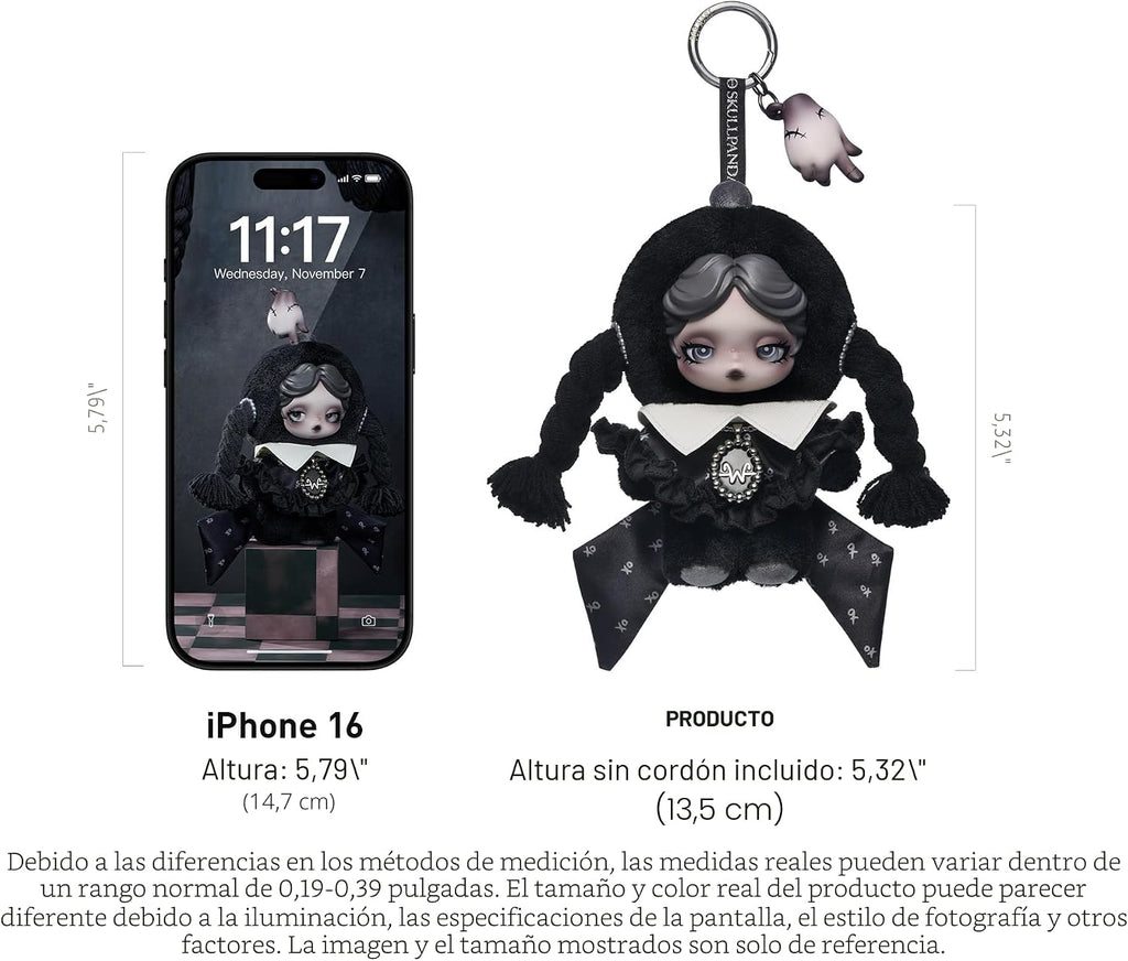 POP MART SKULLPANDA × Wednesday Plush Keychain（Classic Dress Version）