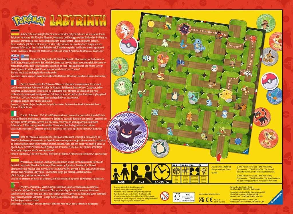 Ravensburger Labyrinth Pokemon - Juego de mesa – Una aventura estratégica de laberinto para noches familiares y fiestas de Pokémon – Incluye Pikachu, Bulbasaur y más – Gran regalo de cumpleaños para niños a partir de 7 años