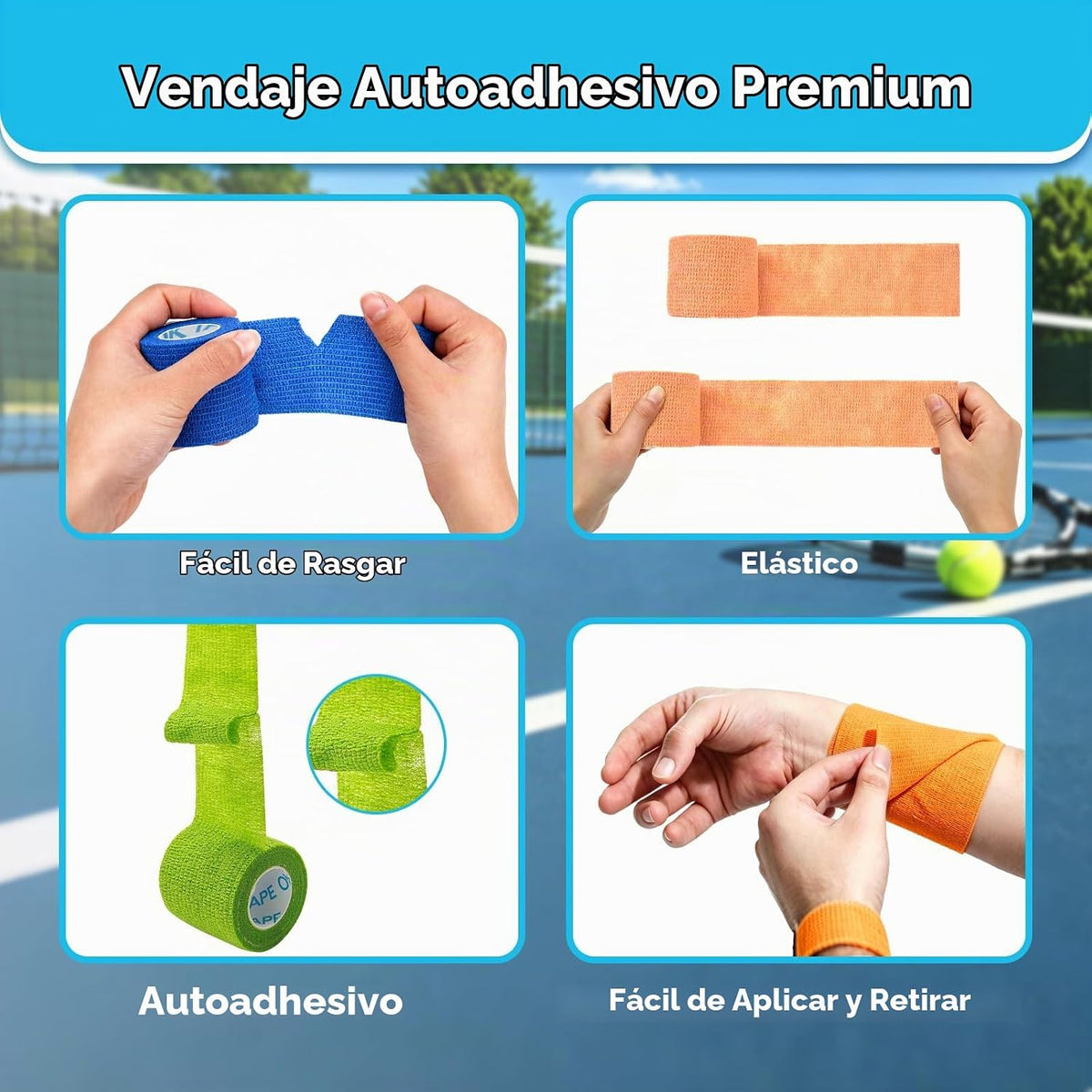 OK TAPE Vendaje autoadhesivo de 2 pulgadas x 5 yardas, 64 rollos, surtido