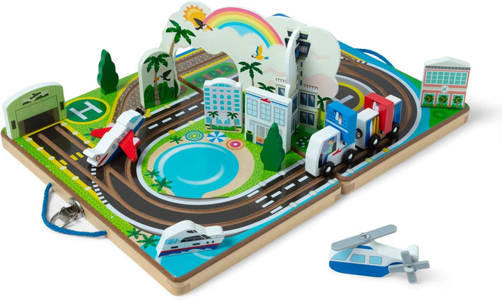 Melissa &amp; Doug Juego de aeropuerto para llevar, vehículos, pist...