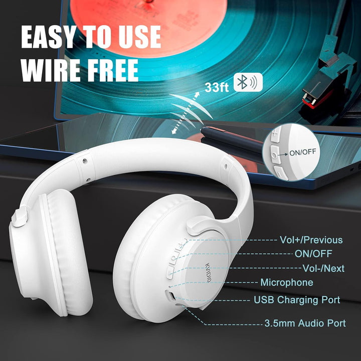 KVIDIO Auriculares Bluetooth sobre la oreja, 65 horas de reproducci...