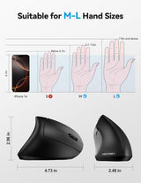 TECKNET Ratón ergonómico con Jiggler, mouse vertical inalámbrico Bl...