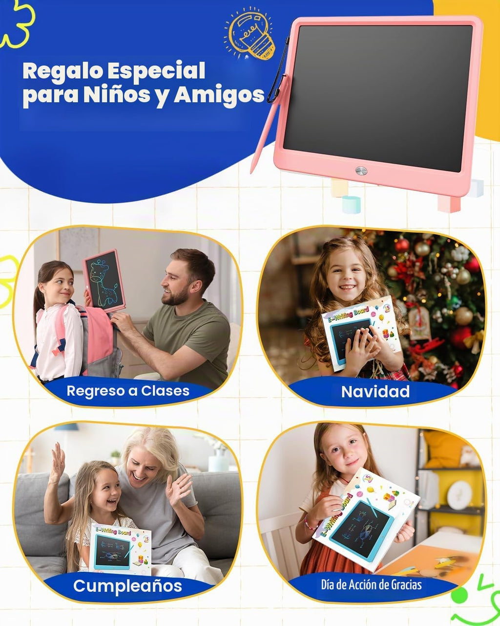 Tableta de Escritura LCD de 12 Pulgadas, Tableta de Dibujo Colorida para Garabatos, Almohadilla de Escritura Borrable y Reutilizable, Educativa para Niñas y Niños de 3-8 Años (Rosa)