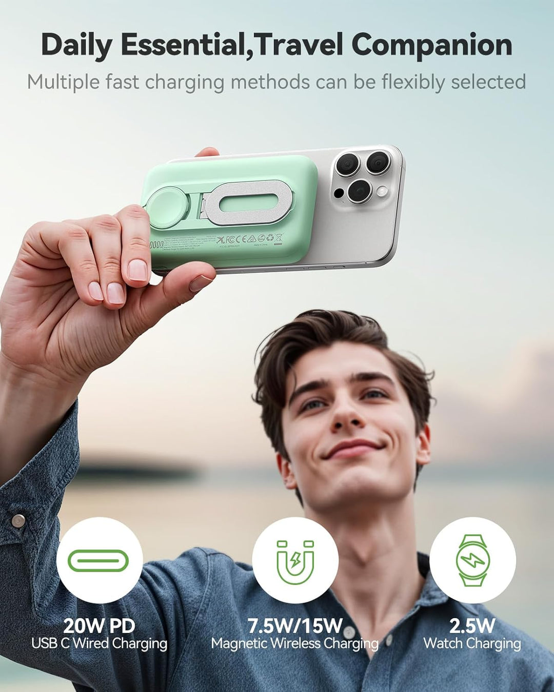 Cargador portátil magnético para iPhone y Apple Watch, 10000 mAh, c...