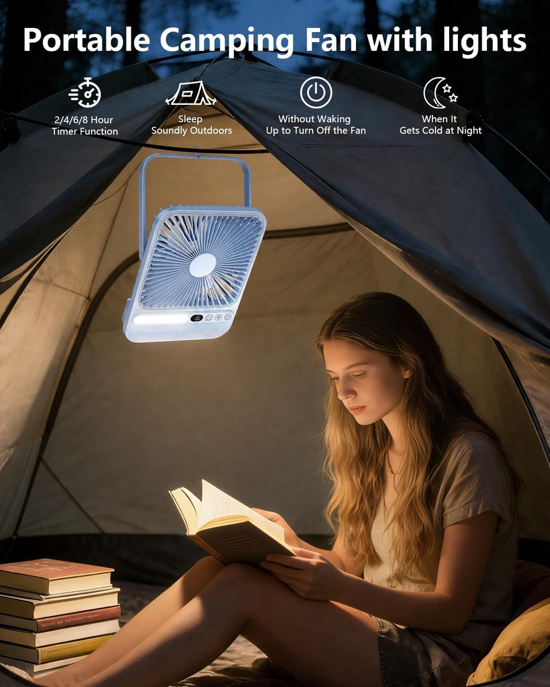 BIVBTP Ventilador de viaje portátil ultrafino de 8000 mAh con tempo...