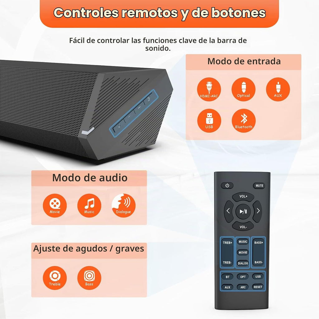 Barras de Sonido Bestisan para TV, Barra de Sonido Pequeña de 16'/50W para TV, Barra de Sonido con Profundidades de Sonido Mejoradas/DSP/Bass+/3EQ, Altavoces de Sonido Surround para TV Funciona con
