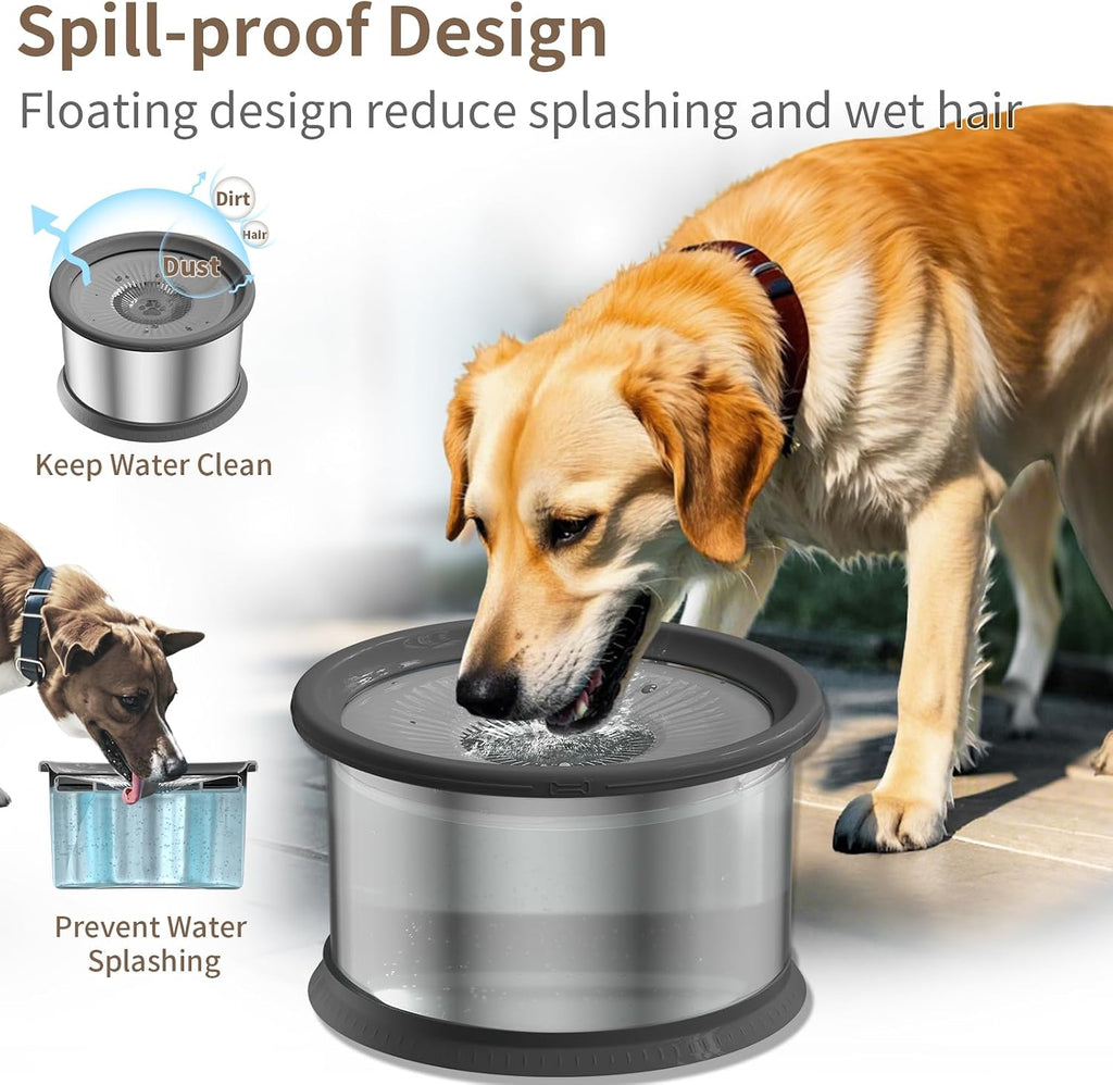 Tazón de agua para perros de 6.5 L, sin derrames, 1.6 galones, tazón de agua de acero inoxidable para perros, gran capacidad, sin salpicaduras, comedero lento con alfombrilla antideslizante para bebedores desordenados, 6.5 L+2 filtros
