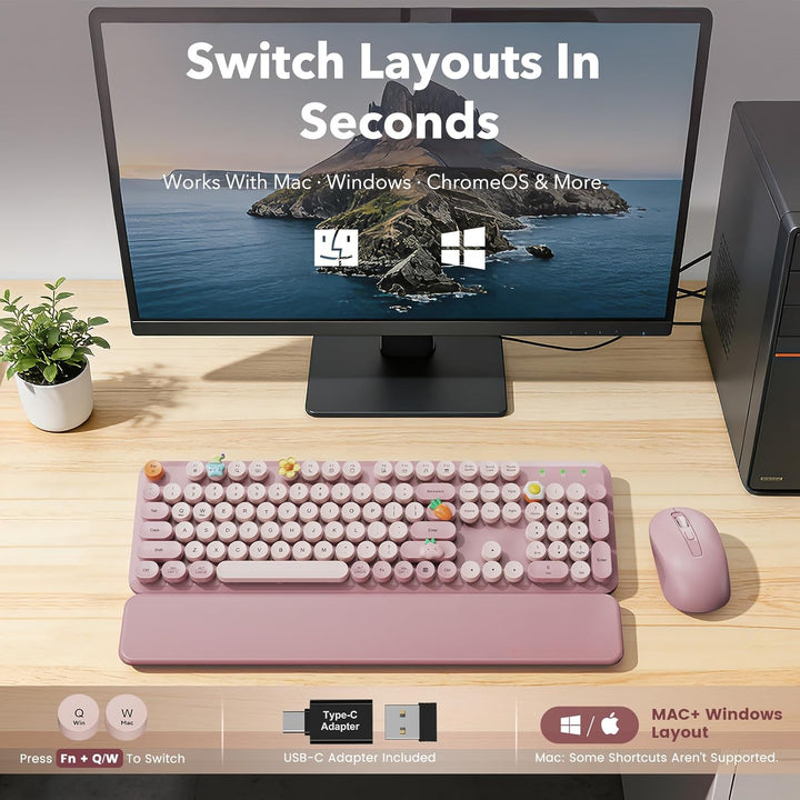 Combo de teclado y mouse inalámbricos, teclado estilo máquina de es...